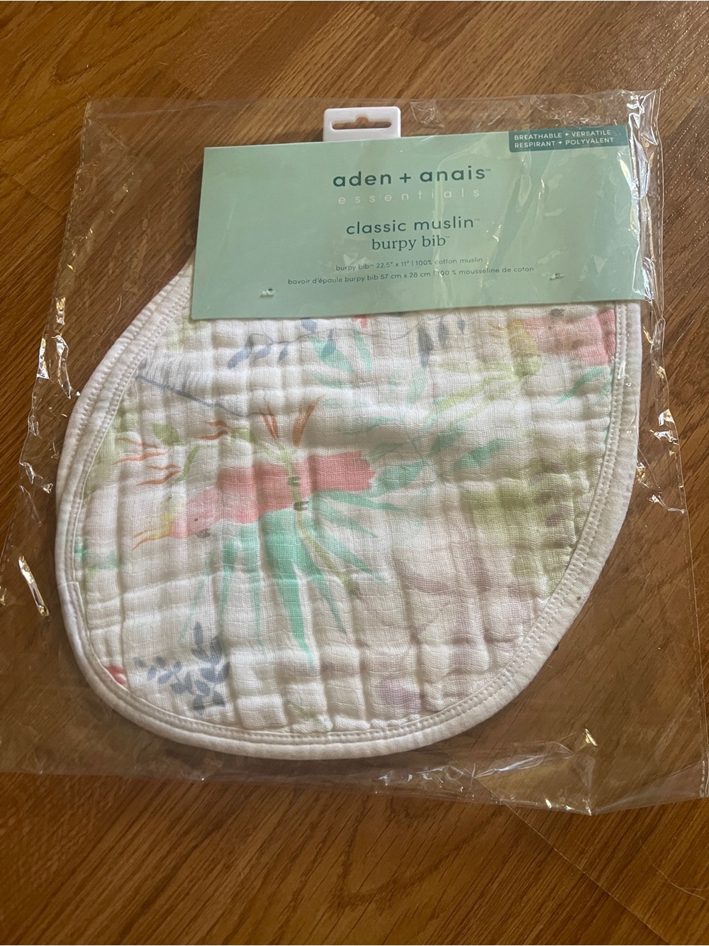 aden + anais Classic Muslin Burpy Bib - White with Pastel Floral Accents